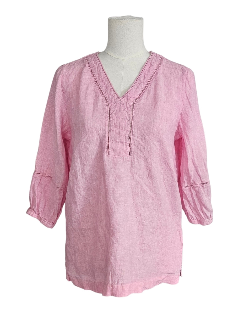 Joie Light Pink Linen V-Neck Tunic with Ladder Stitch Detail Size S